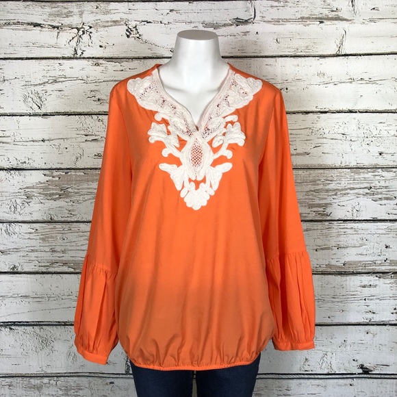 Chico's Tops - B3 Chico’s Orange embroidered blouse Sz 1